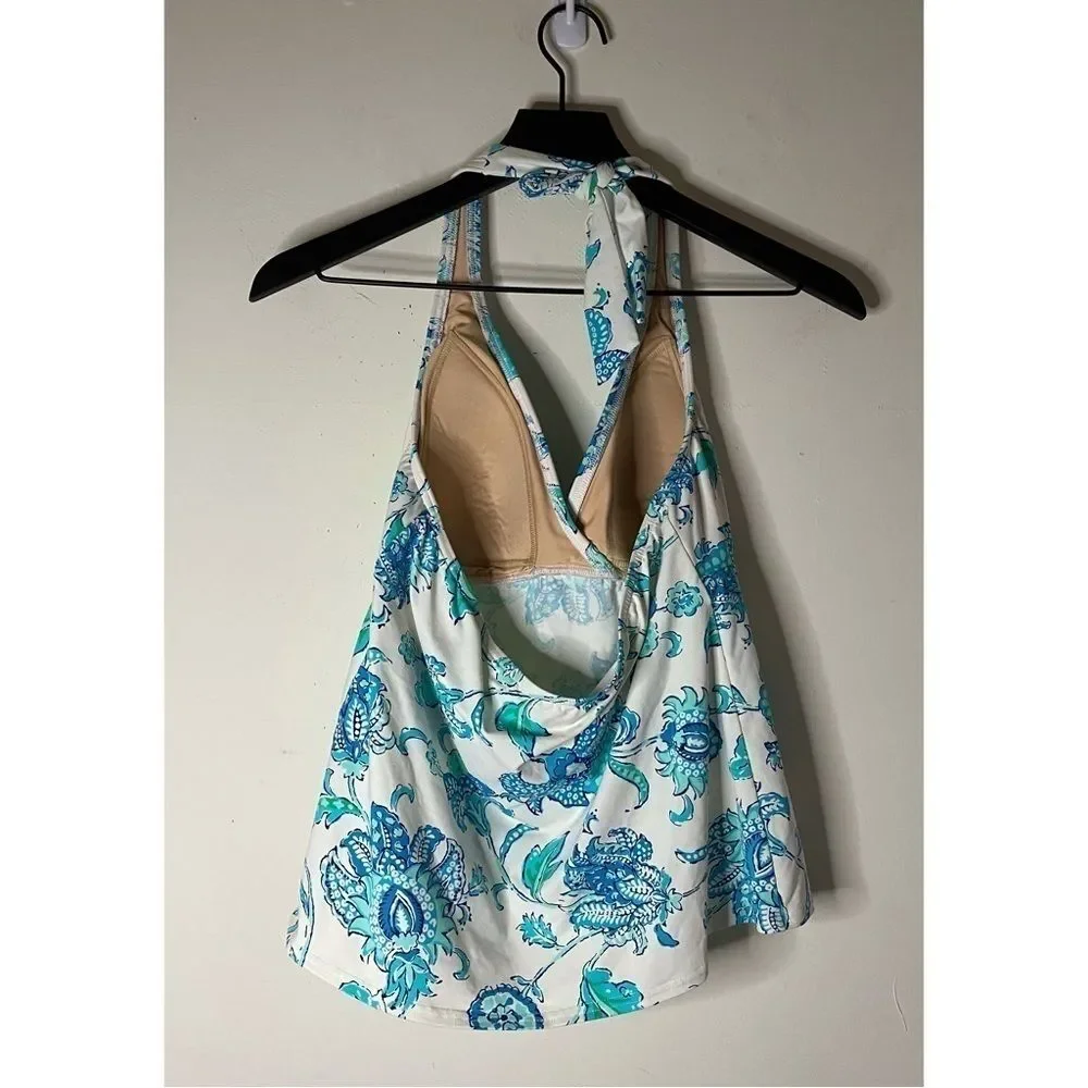 Lands’ End Blue, Green, and White Halter Tankini Size 8